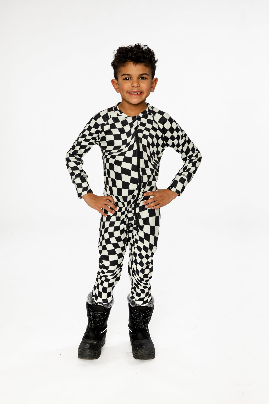 Baby One Piece Thermal Underwear White Checkered Print-1