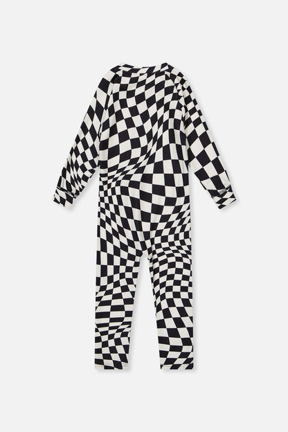 Baby One Piece Thermal Underwear White Checkered Print-4