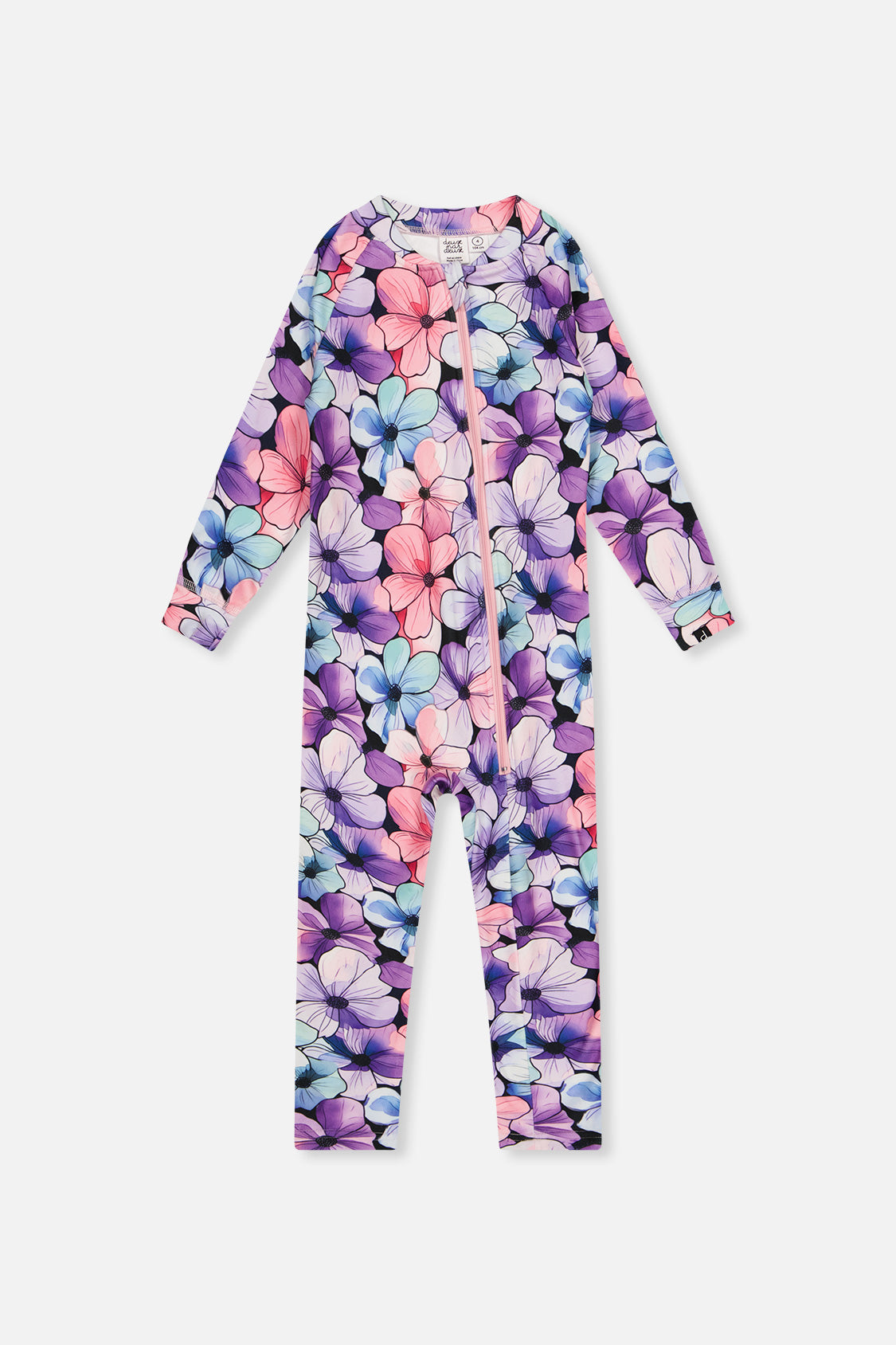 One Piece Thermal Underwear Purple Floral Print-0