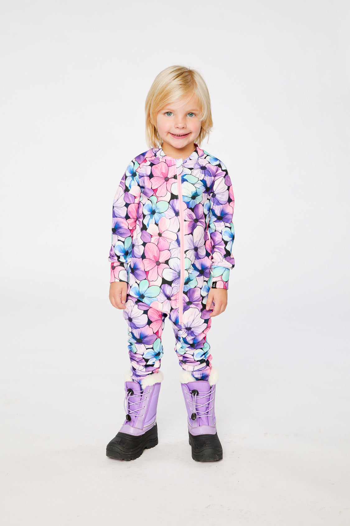 One Piece Thermal Underwear Purple Floral Print-1