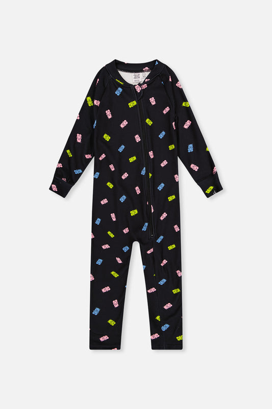 One Piece Thermal Underwear Black Printed Gummy Bears-0