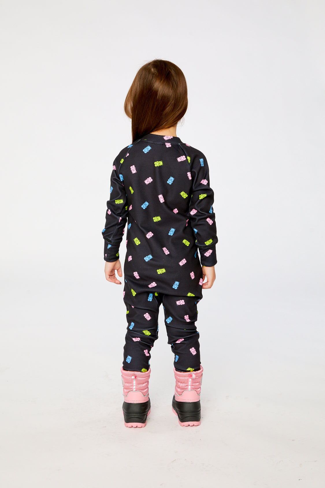 One Piece Thermal Underwear Black Printed Gummy Bears-3