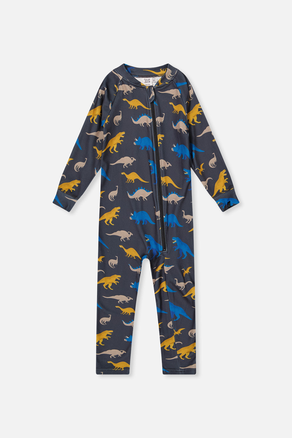 One Piece Thermal Underwear Grey And Blue Dinosaur Print-0