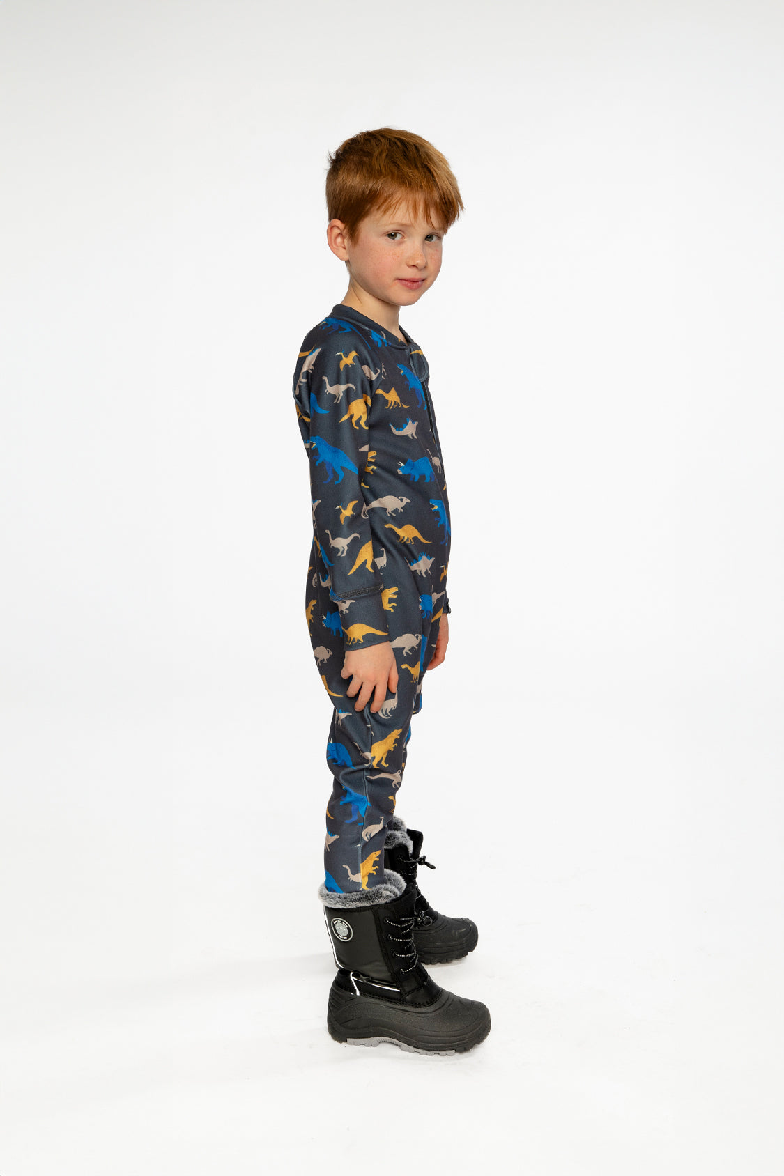One Piece Thermal Underwear Grey And Blue Dinosaur Print-2