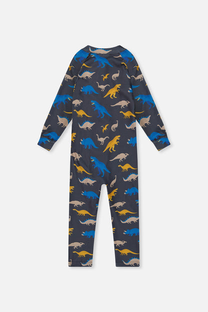 One Piece Thermal Underwear Grey And Blue Dinosaur Print-4