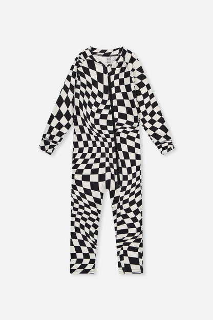 One Piece Thermal Underwear White Checkered Print-0