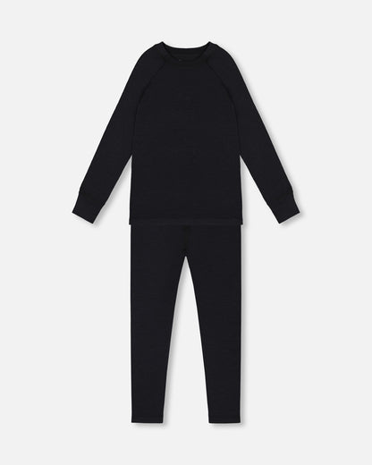 Two Piece Thermal Underwear Merino Blend Black-0