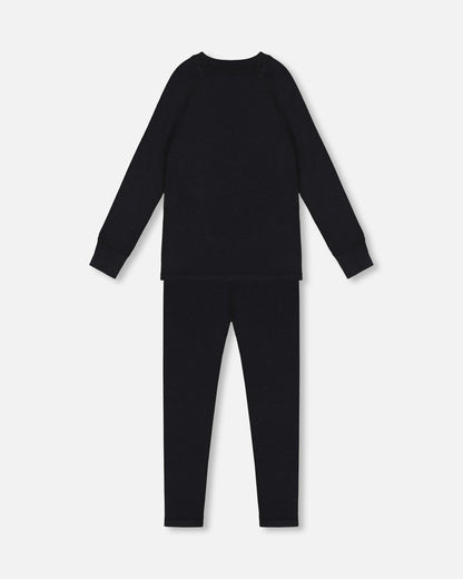 Two Piece Thermal Underwear Merino Blend Black-1