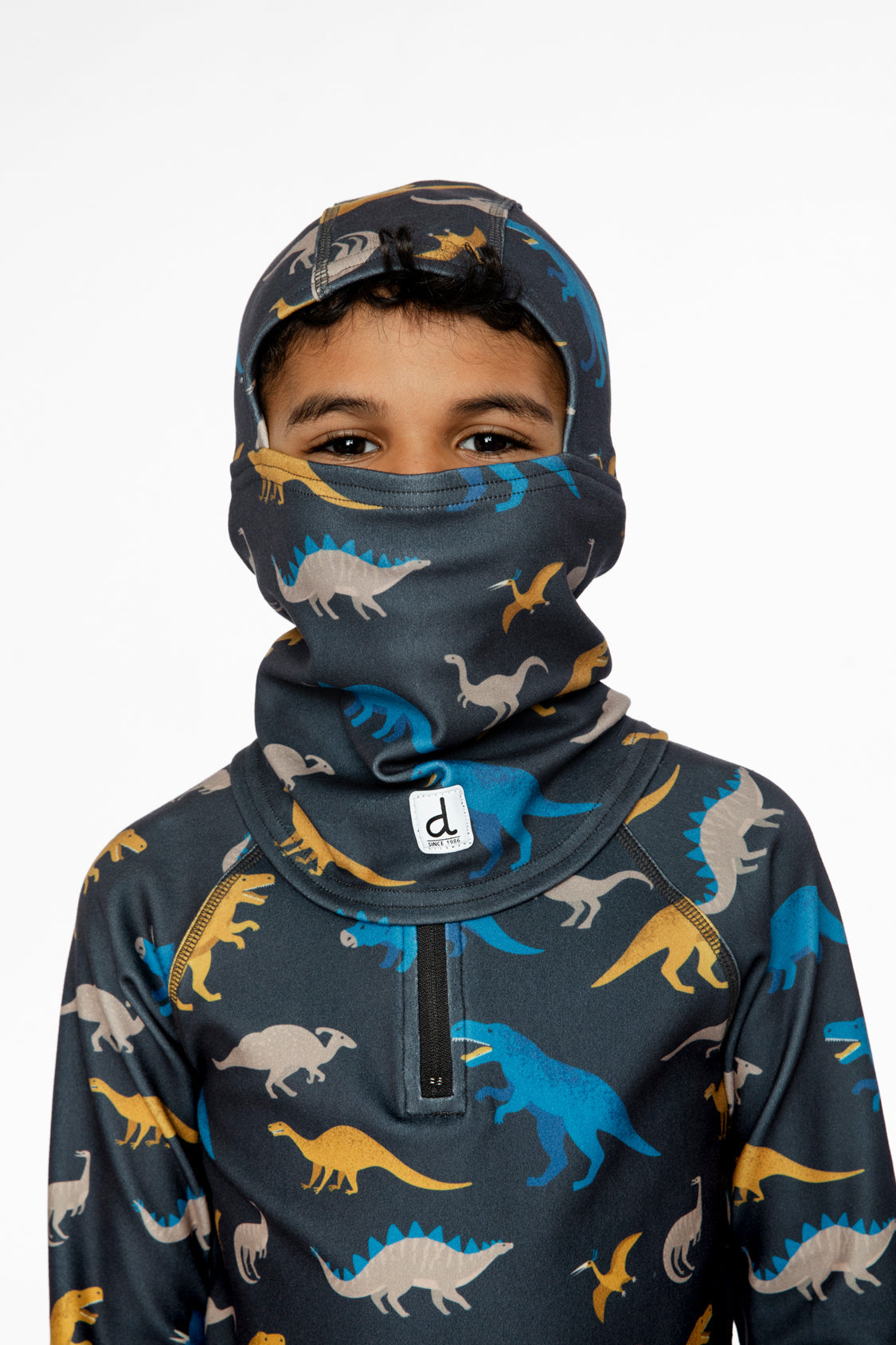 Brushed Jersey Balaclava Grey And Blue Dinosaur Print-1
