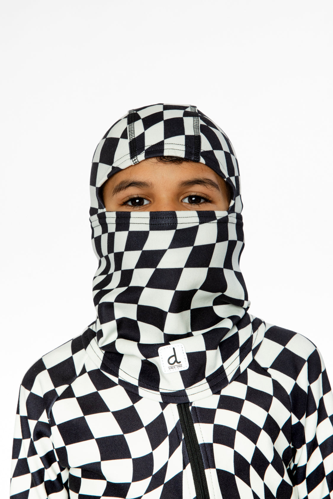 Brushed Jersey Balaclava White Checkered Print-1