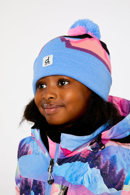 Winter Knit Hat With Pompom Black Printed Mountains-1