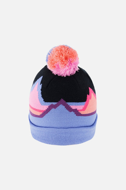 Winter Knit Hat With Pompom Black Printed Mountains-2