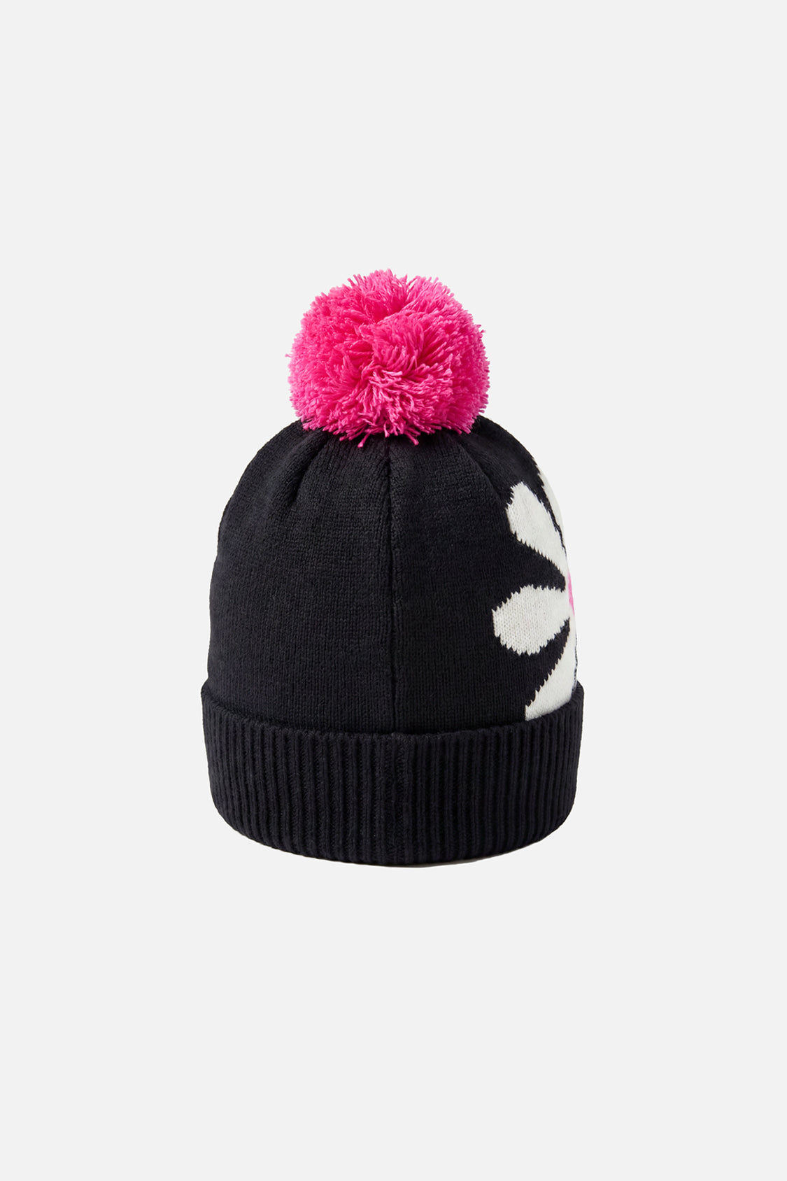 Winter Knit Hat With Pompom Black, White And Pink-2