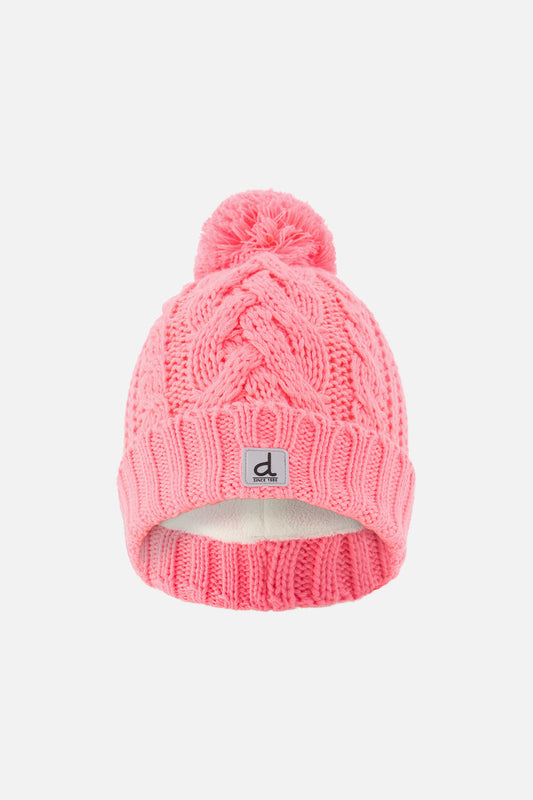 Winter Knit Hat With Pompom Neon Coral-0