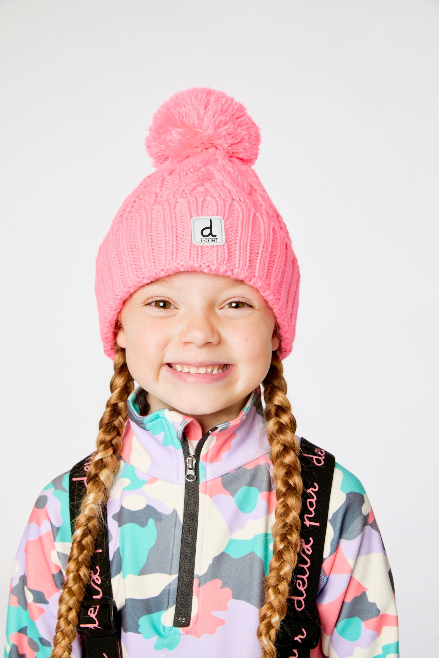 Winter Knit Hat With Pompom Neon Coral-1