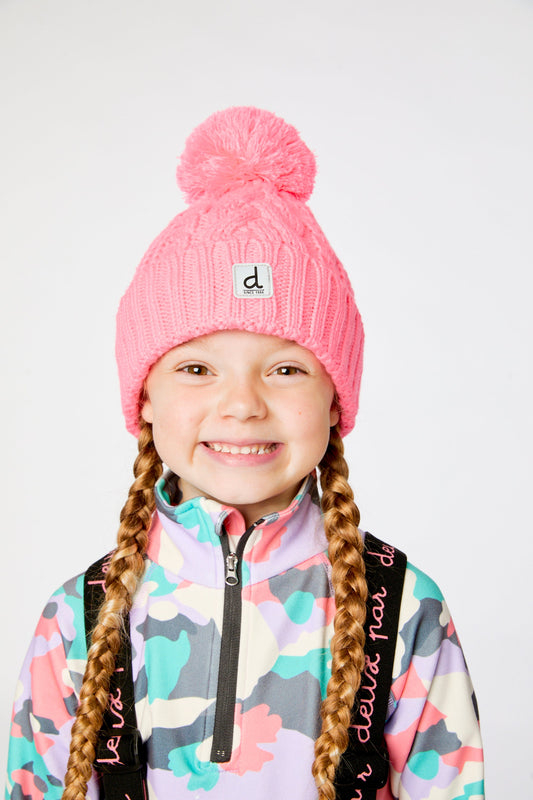 Winter Knit Hat With Pompom Neon Coral-1