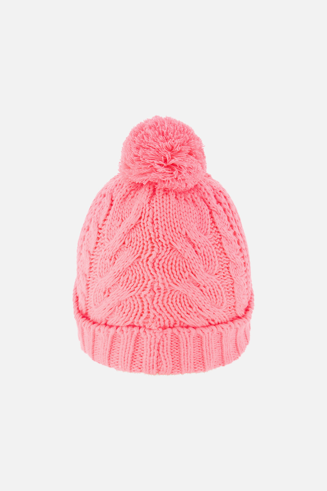 Winter Knit Hat With Pompom Neon Coral-2
