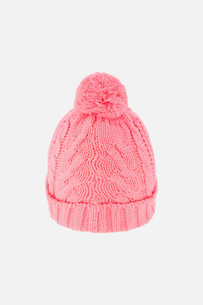 Winter Knit Hat With Pompom Neon Coral-2