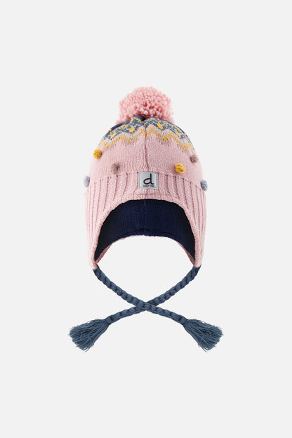 Winter Peruvian Knit Hat With Pompom Pink And Blue Jacquard-0