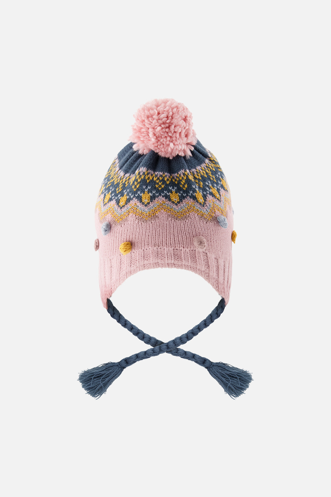 Winter Peruvian Knit Hat With Pompom Pink And Blue Jacquard-2