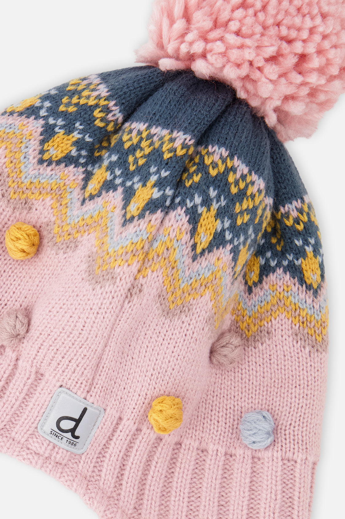 Winter Peruvian Knit Hat With Pompom Pink And Blue Jacquard-3