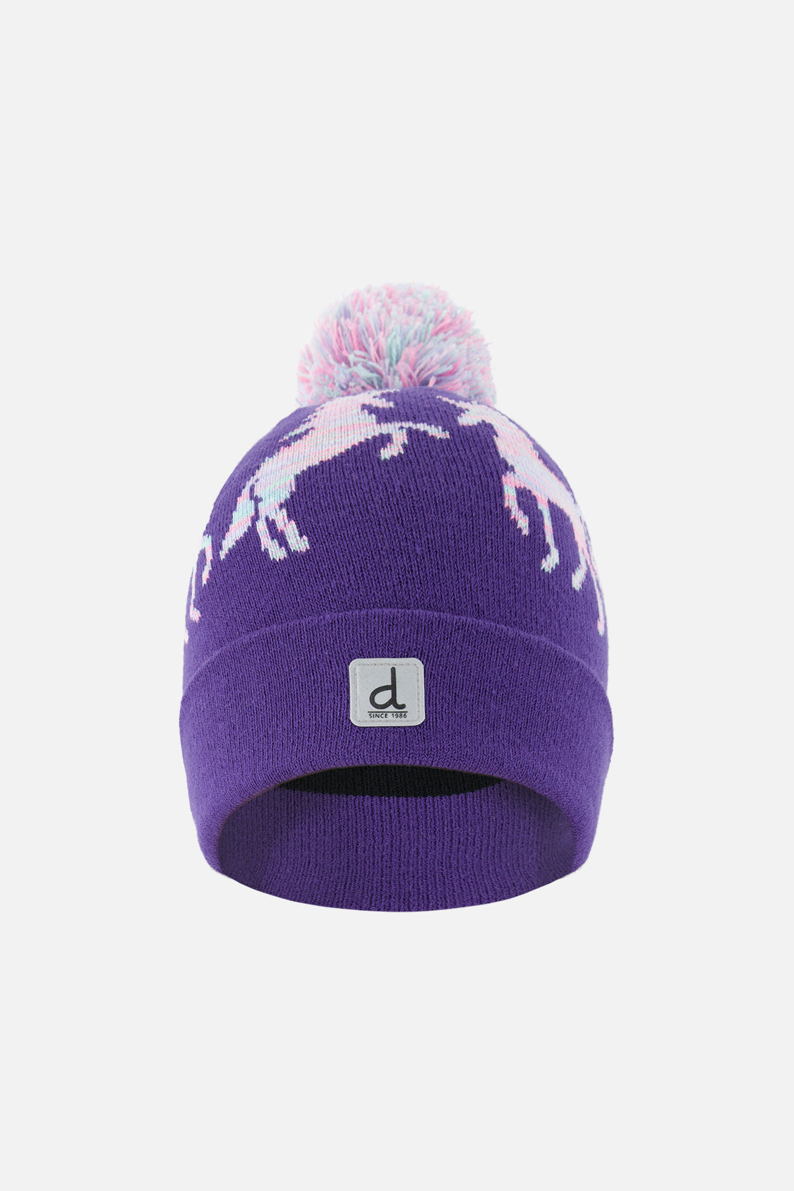 Winter Knit Hat With Pompom Purple And Blue-0