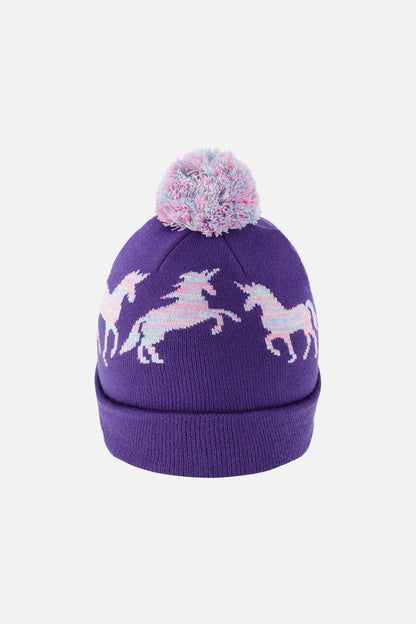 Winter Knit Hat With Pompom Purple And Blue-2