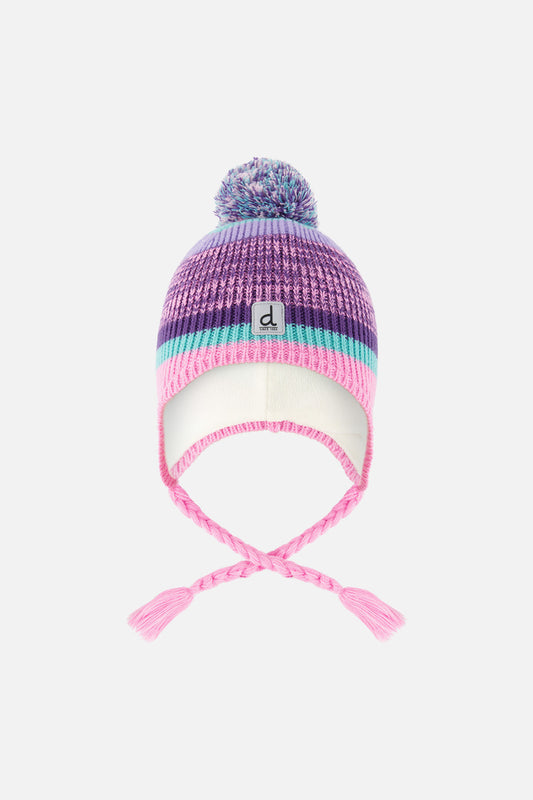 Winter Peruvian Knit Hat With Pompom Mauve And Blue Jacquard-0