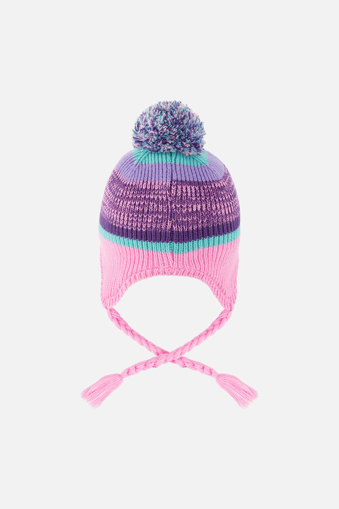 Winter Peruvian Knit Hat With Pompom Mauve And Blue Jacquard-3