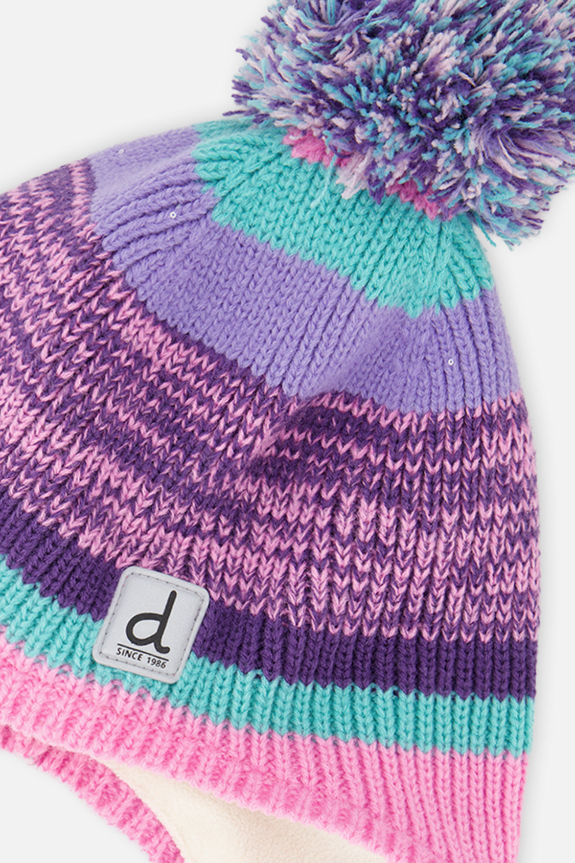 Winter Peruvian Knit Hat With Pompom Mauve And Blue Jacquard-4