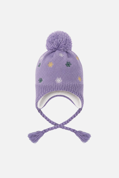 Winter Peruvian Knit Hat Violet With Pompom-0