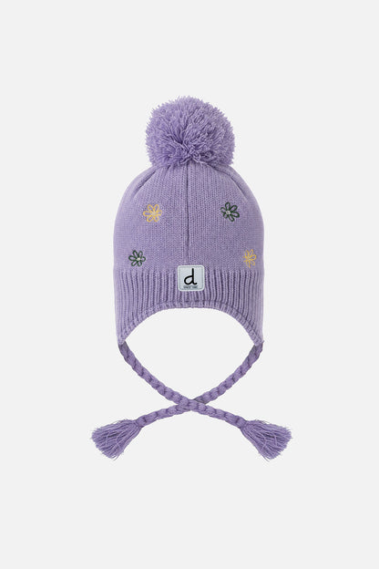 Winter Peruvian Knit Hat Violet With Pompom-1