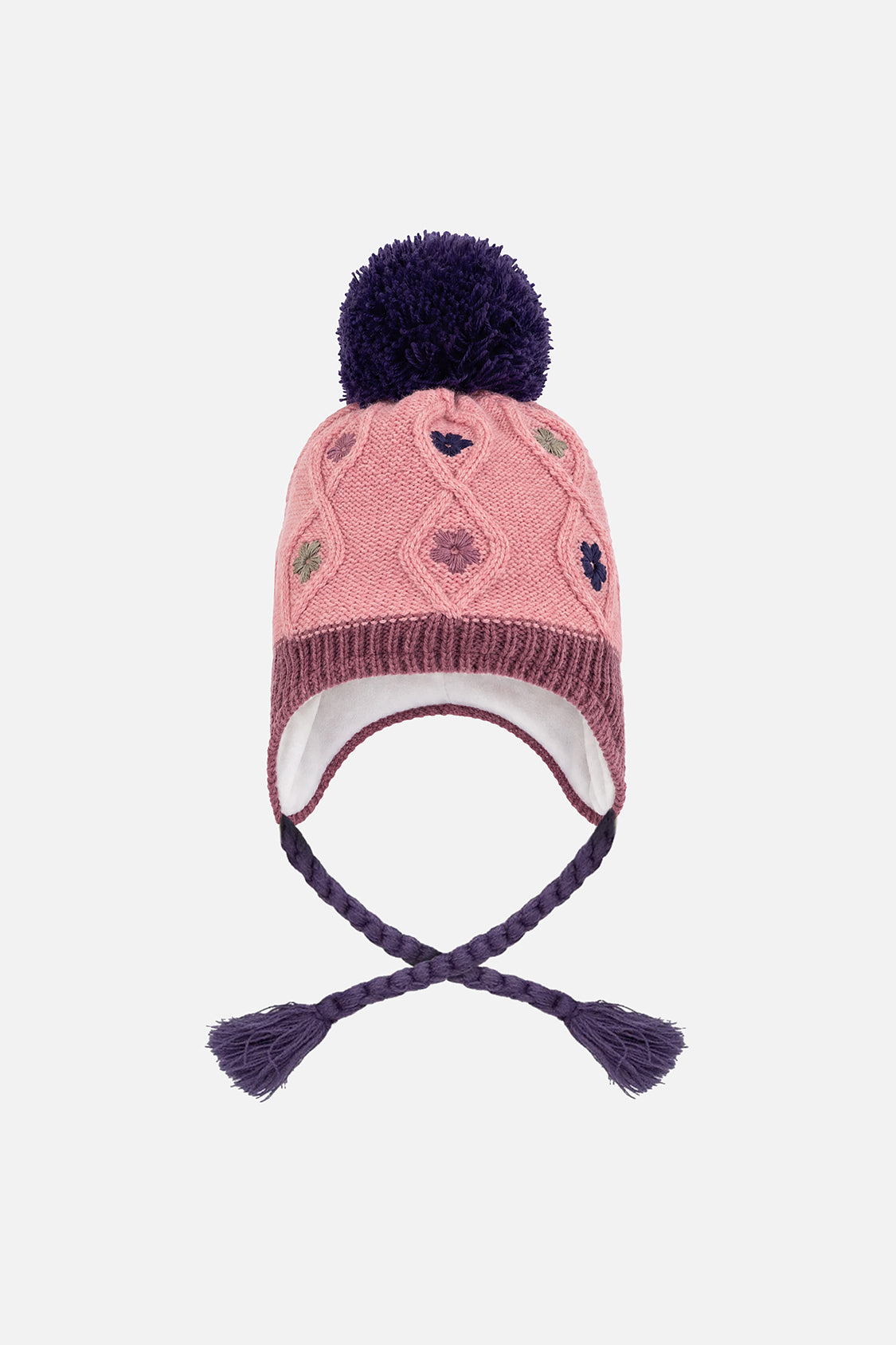 Baby Winter Peruvian Knit Hat With Pompom Pink And Mauve-1