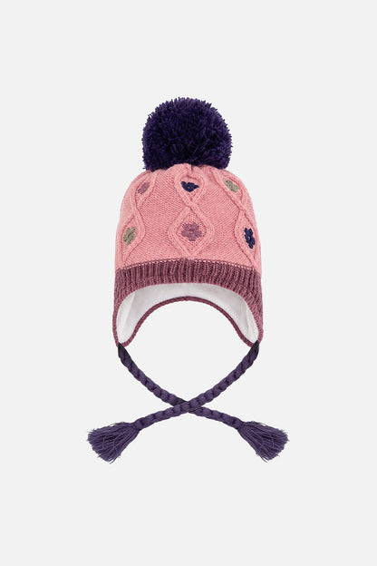 Baby Winter Peruvian Knit Hat With Pompom Pink And Mauve-1