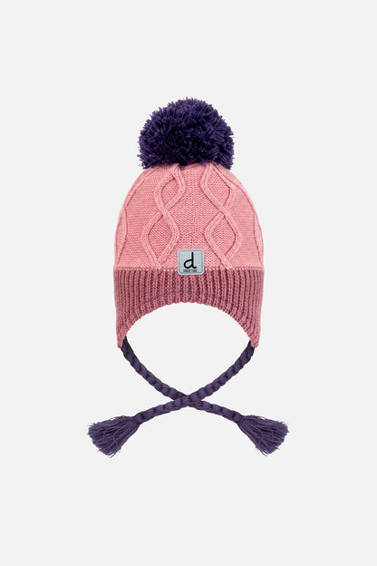 Baby Winter Peruvian Knit Hat With Pompom Pink And Mauve-0