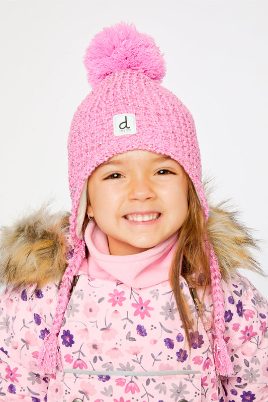 Baby Winter Peruvian Knit Hat With Pompom Pink-1
