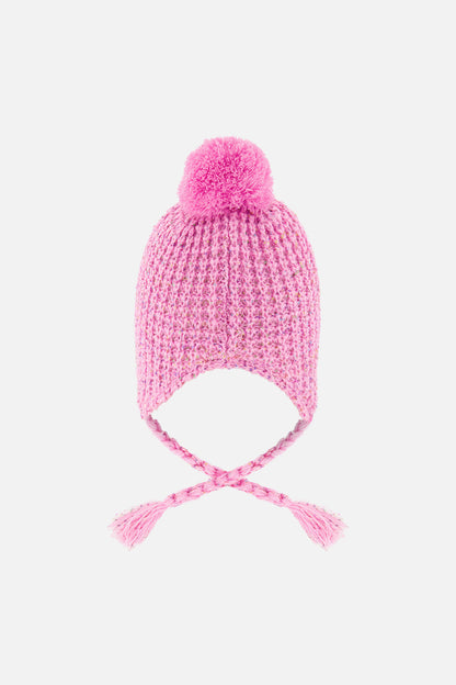 Baby Winter Peruvian Knit Hat With Pompom Pink-2