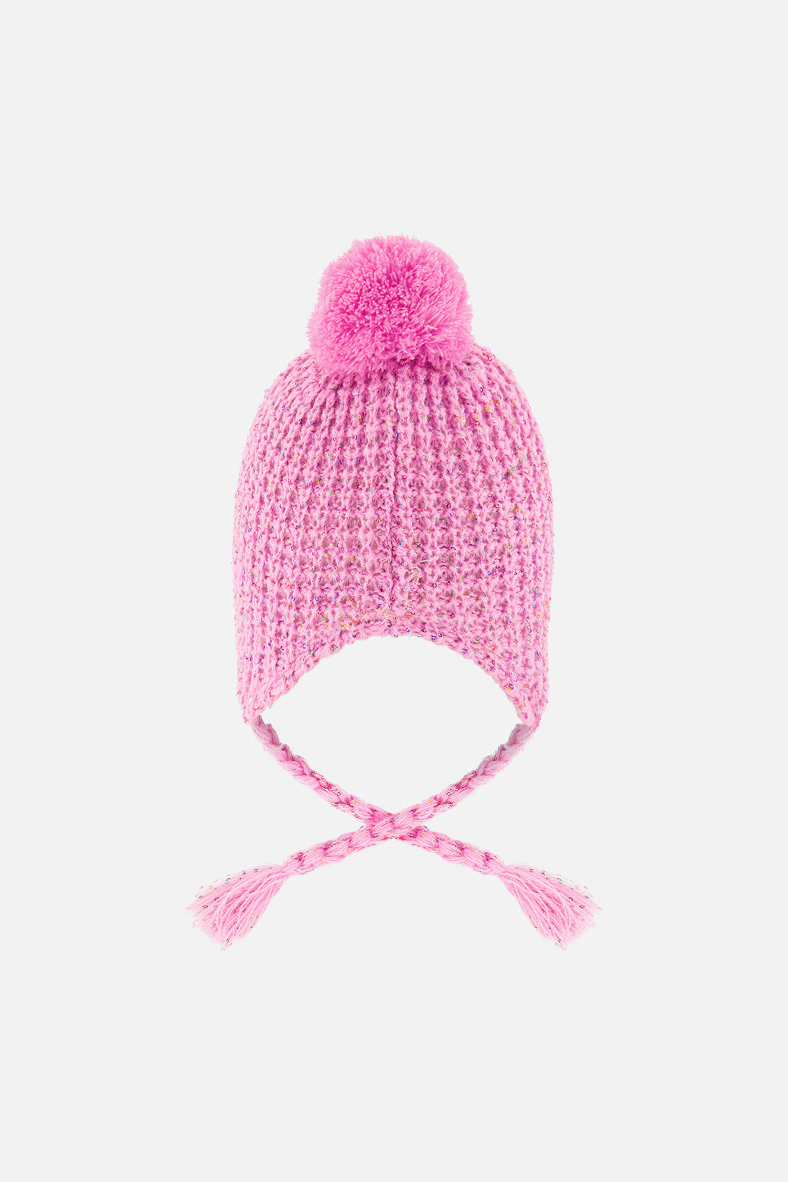 Winter Peruvian Knit Hat With Pompom Pink Multicolored Details-2