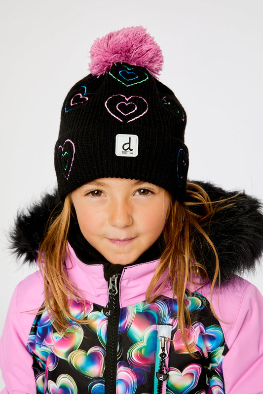 Winter Knit Hat With Pompom Black, Mauve And Blue-1