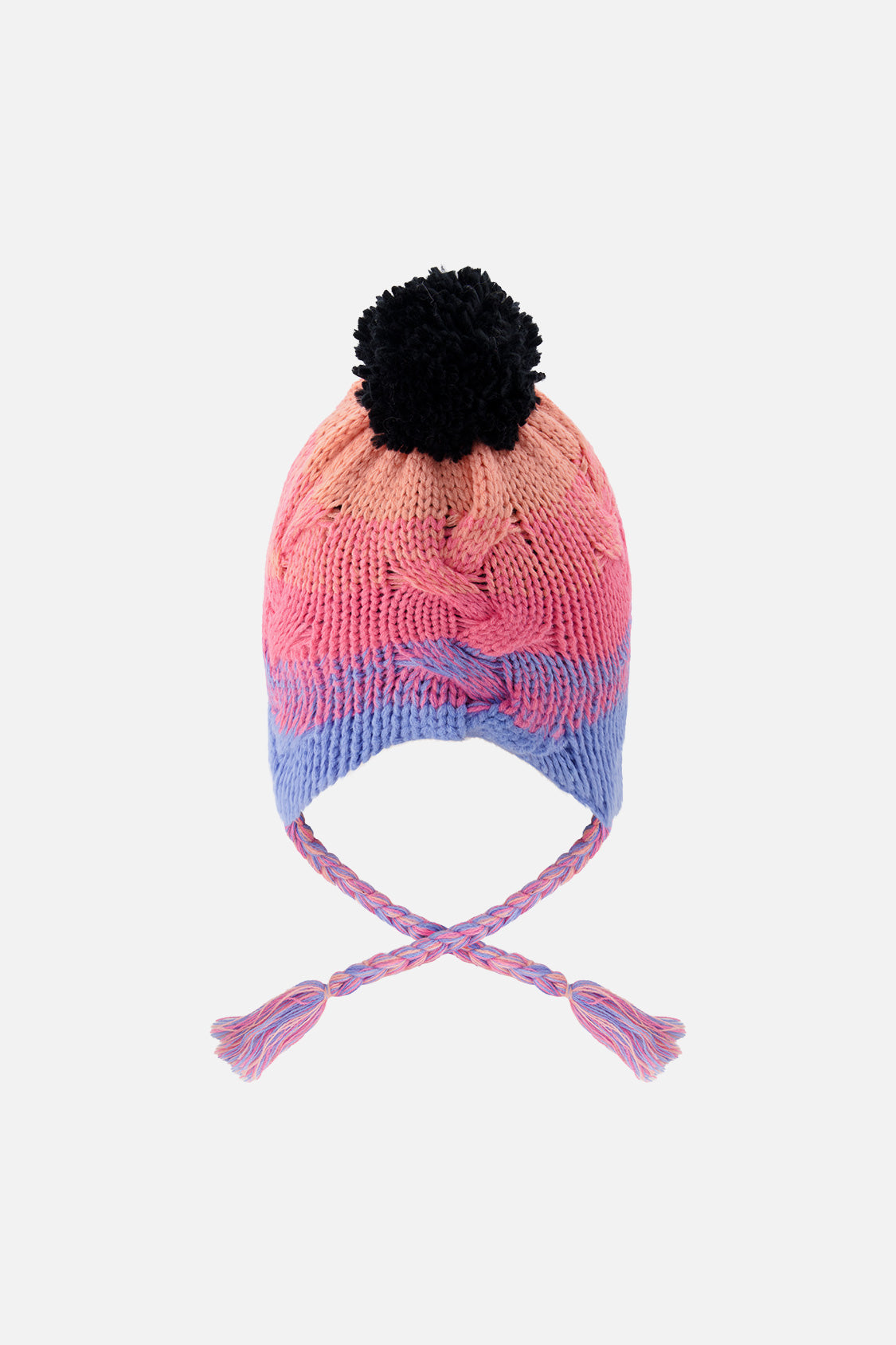 Winter Peruvian Knit Hat With Pompom Blue And Pink Gradient-2