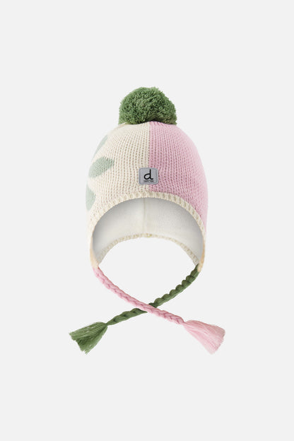 Winter Peruvian Knit Hat With Pompom Lavender Pink And Green-0