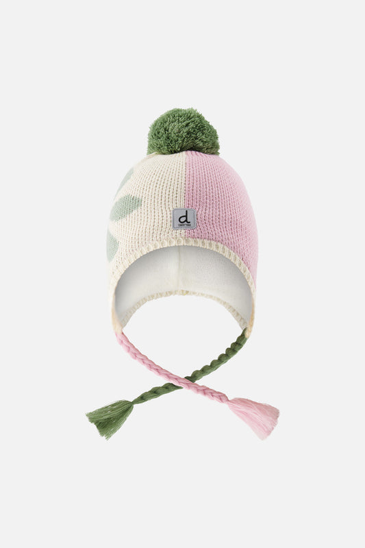 Winter Peruvian Knit Hat With Pompom Lavender Pink And Green-0