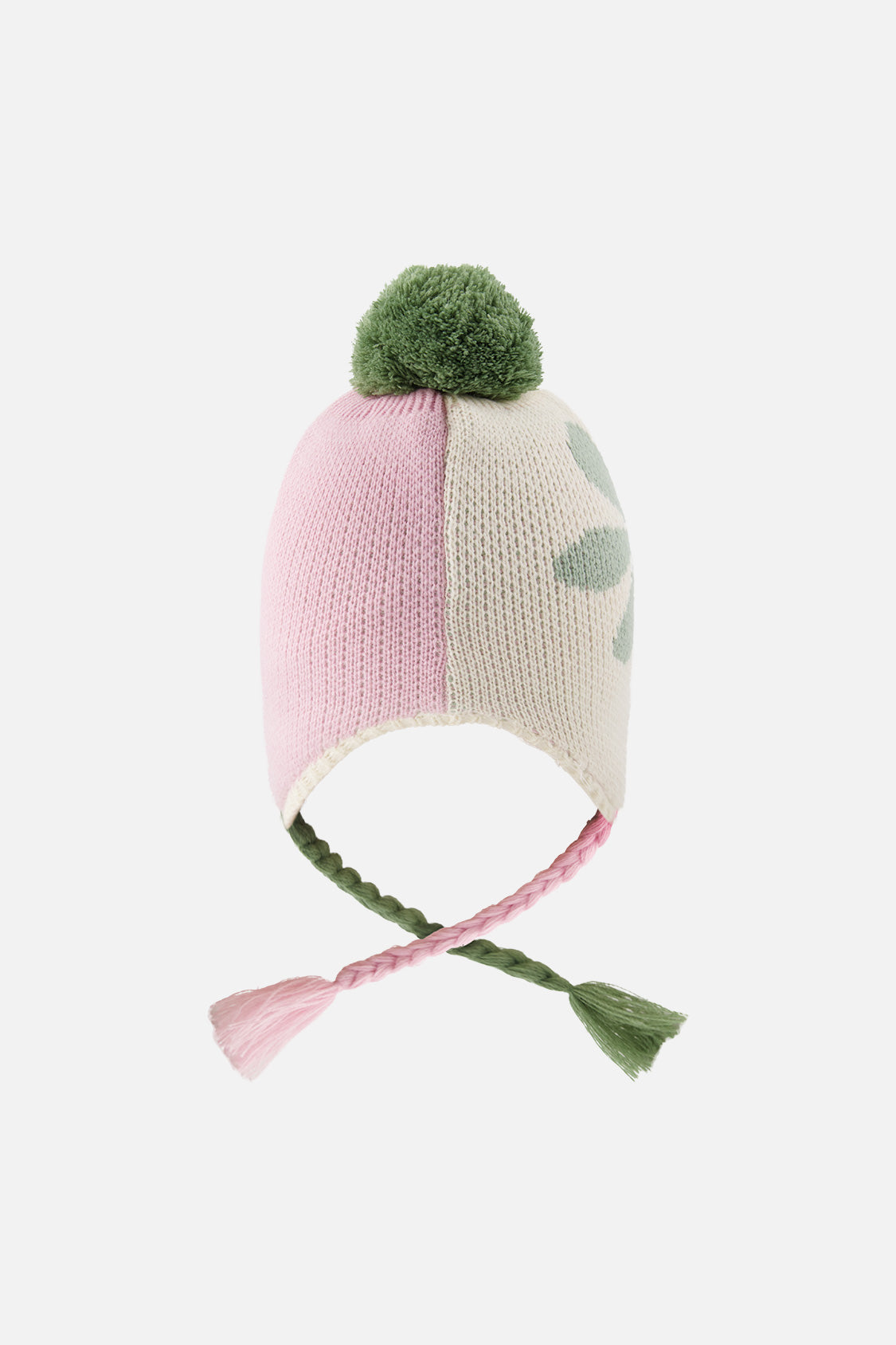Winter Peruvian Knit Hat With Pompom Lavender Pink And Green-2