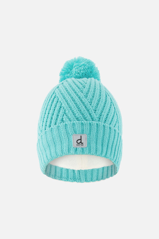 Winter Knit Hat With Pompom Turquoise Blue-0