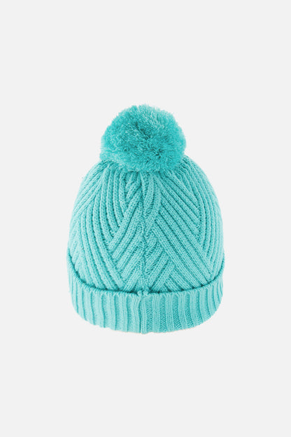 Winter Knit Hat With Pompom Turquoise Blue-2