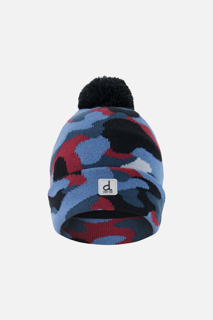Winter Knit Hat With Pompom Blue And Red Camouflage-0