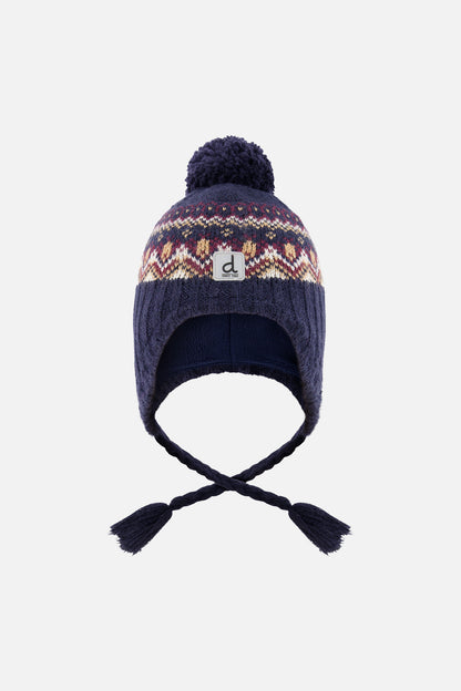 Baby Winter Peruvian Knit Hat With Pompom Blue And Red Jacquard-0
