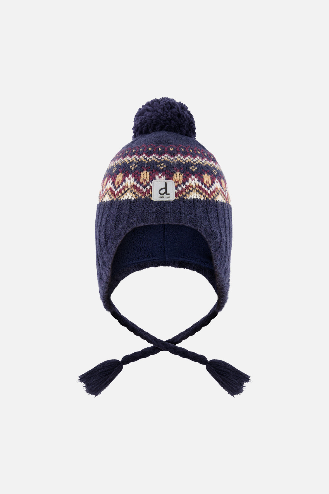Winter Peruvian Knit Hat With Pompom Blue And Red Jacquard-0