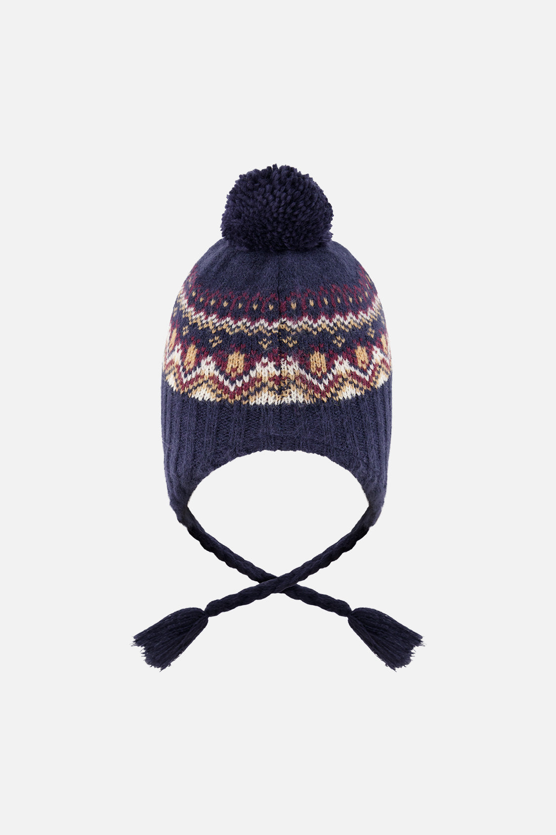 Winter Peruvian Knit Hat With Pompom Blue And Red Jacquard-2
