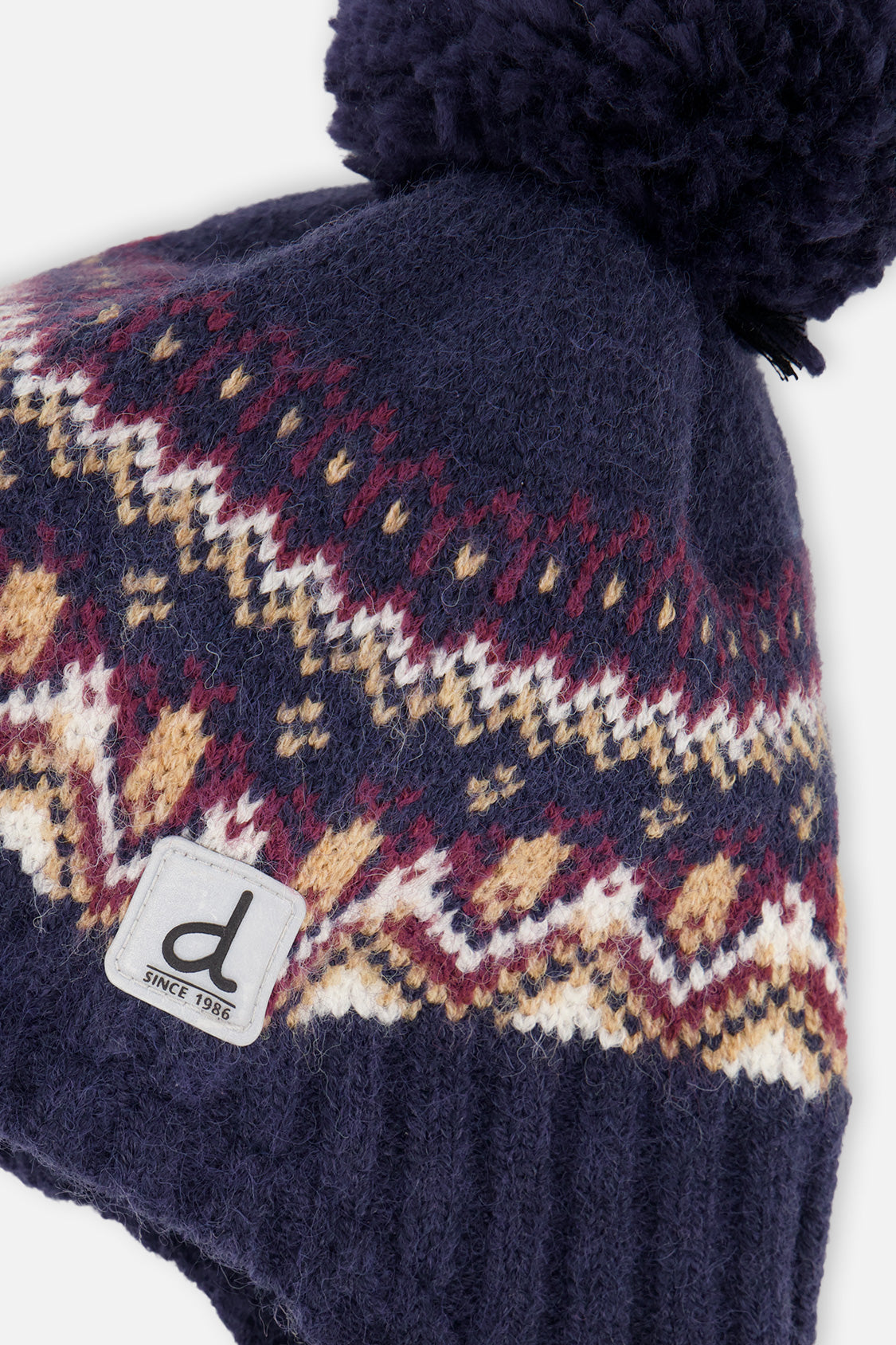 Winter Peruvian Knit Hat With Pompom Blue And Red Jacquard-3